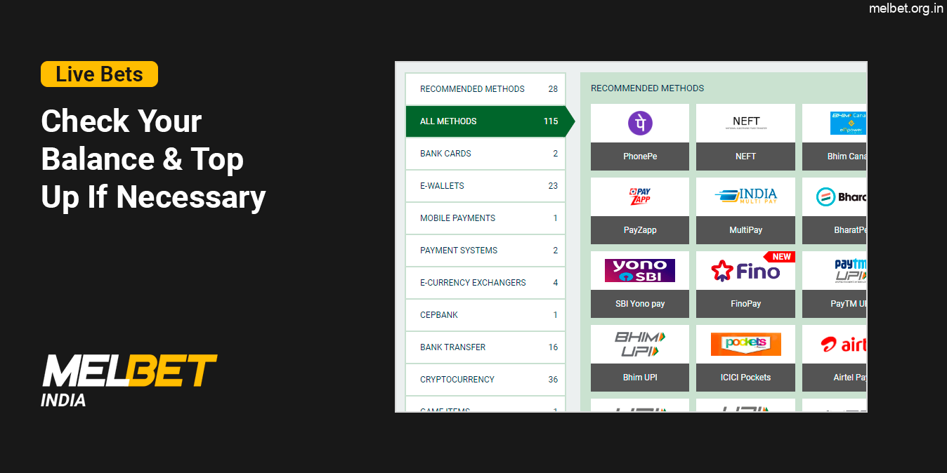 Check your balance in the user profile before doing live sports bets at Melbet